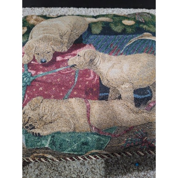 VINTAGE LAB PUPPIES DOG CHRISTMAS TAPESTRY PILLOW BY MIA LANE. PRESENTS 14" . - Picture 7 of 11